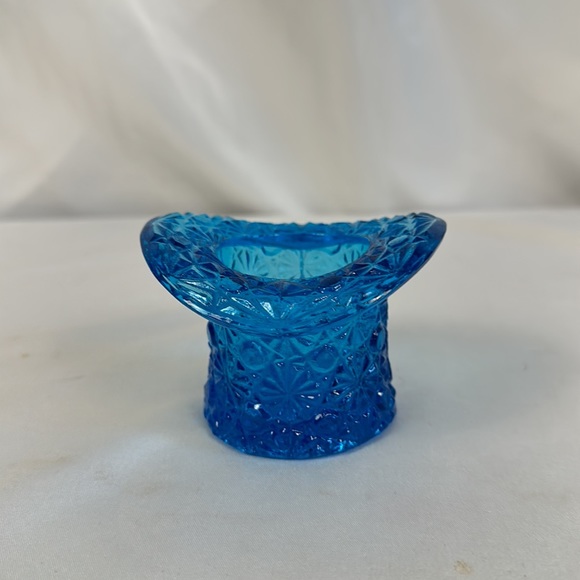 Vtg Fenton Glass Aqua Blue Fancy Cut Glass Top Hat Toothpick/Votive/Matches - Picture 3 of 13